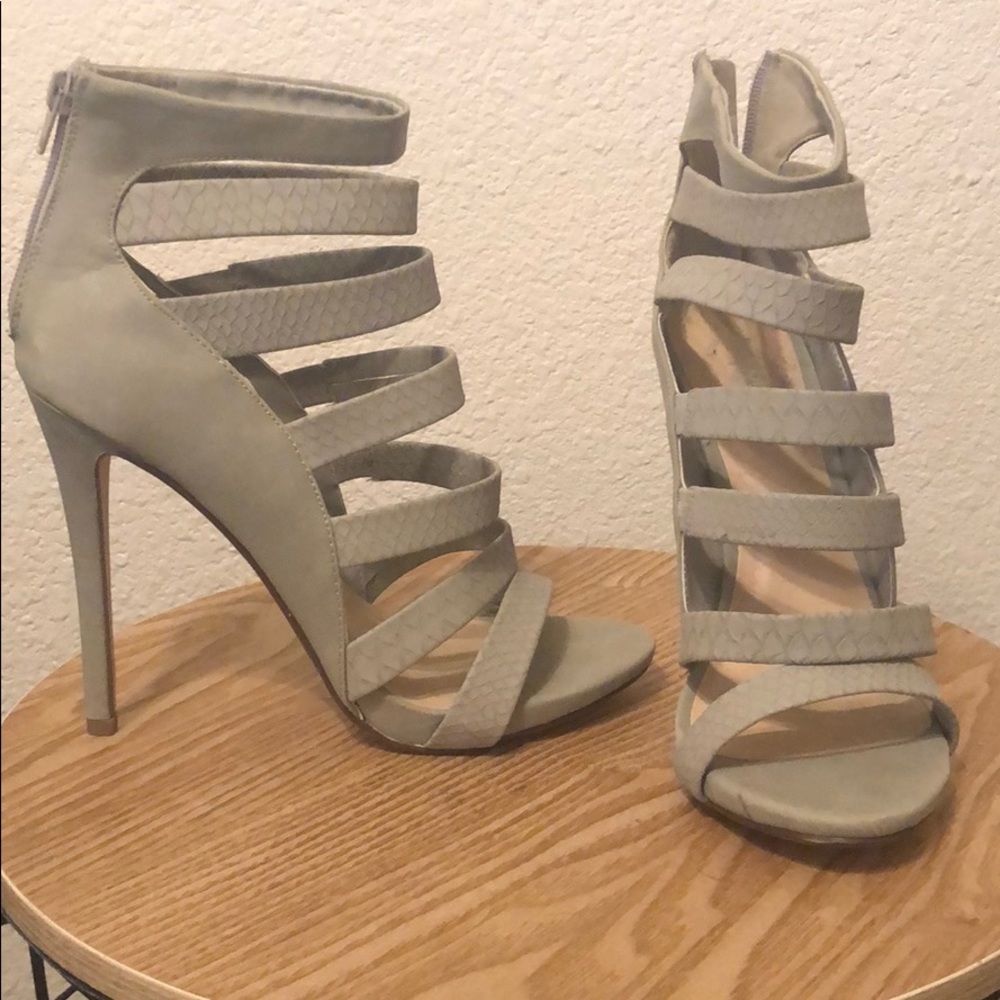 Gray strap heels